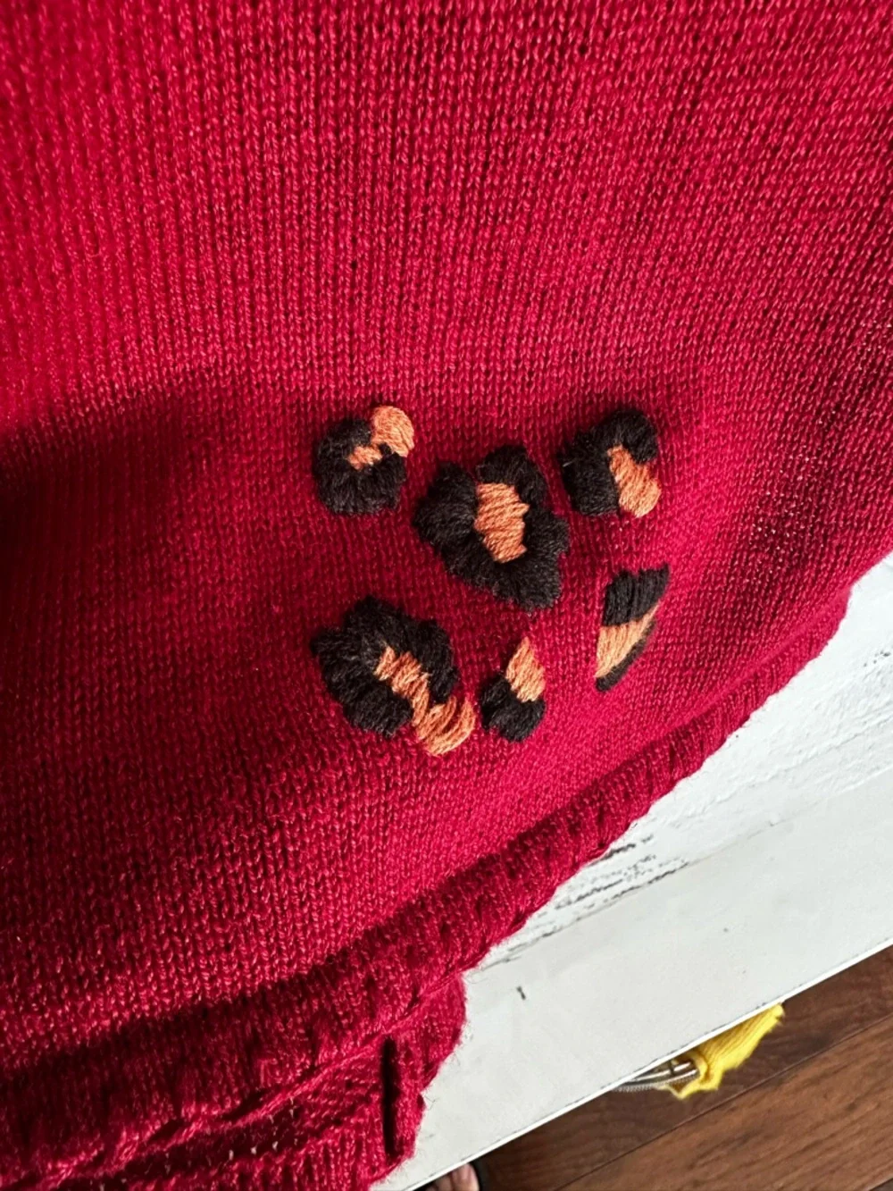 VTG Women's Burgundy Animal-Print Button Cardigan embroidered studded